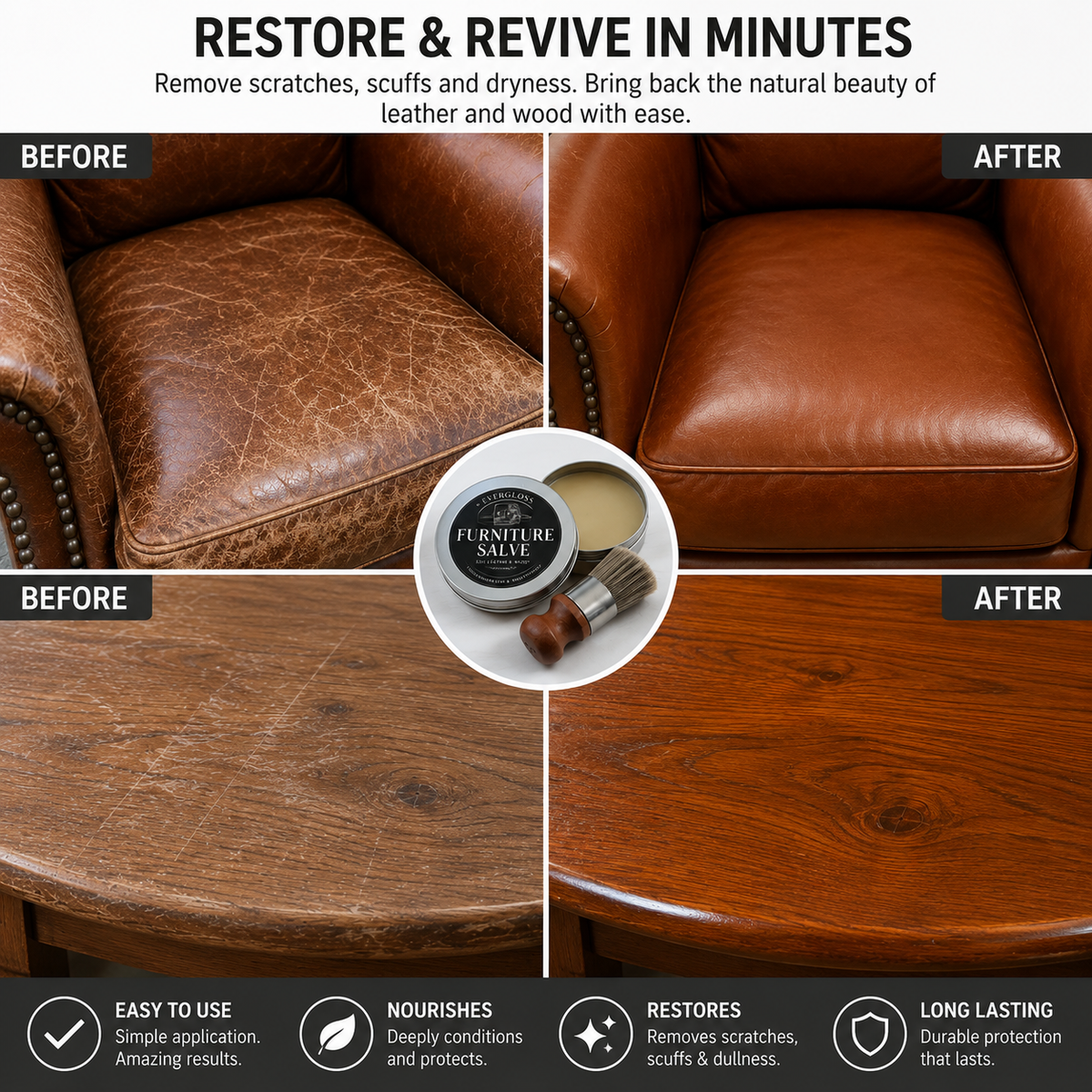 QuickFix™ –  Leather and Wood Balm | Scratch Remover + Brush