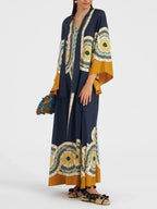 Twill Art Deco Print Maxi Dress
