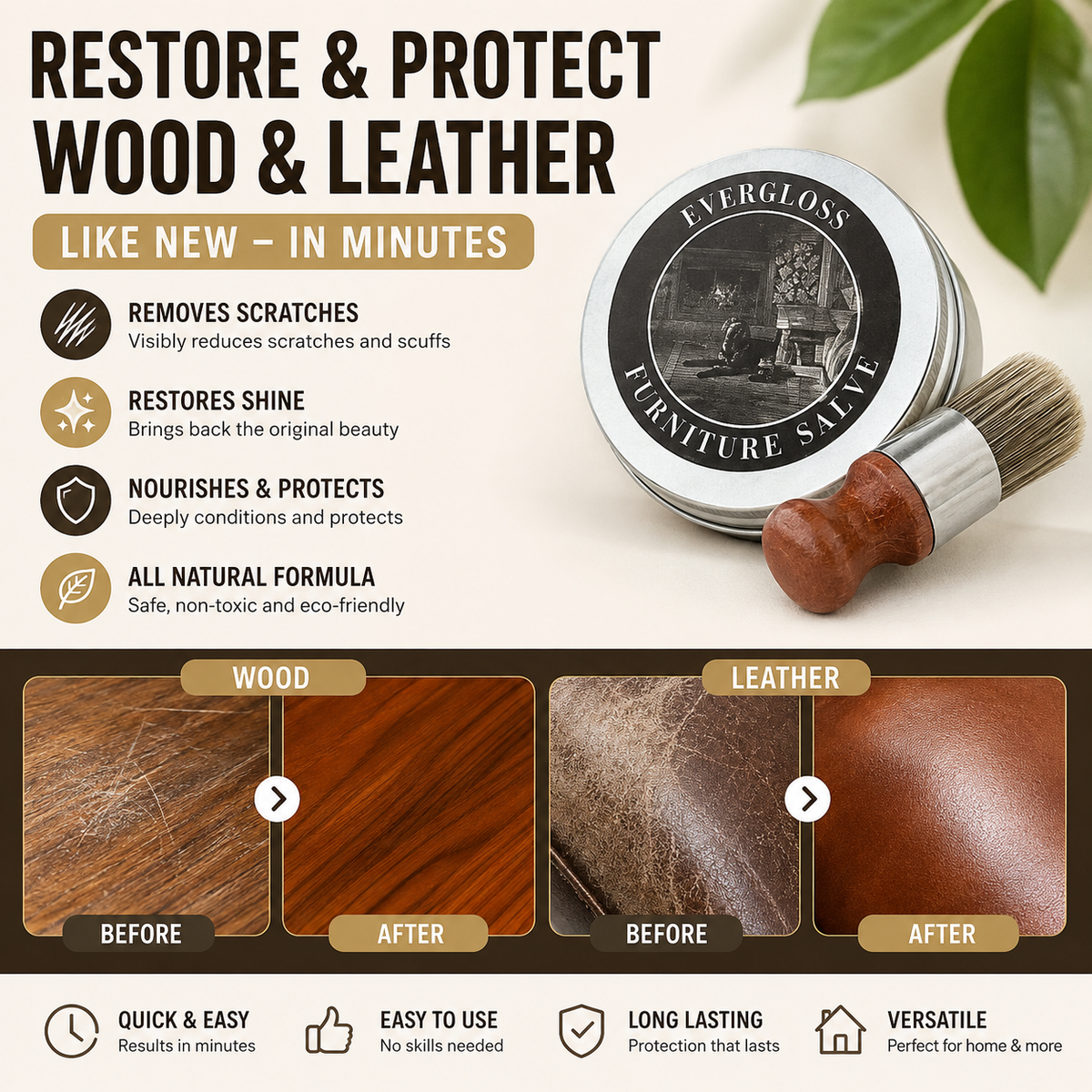 QuickFix™ –  Leather and Wood Balm | Scratch Remover + Brush